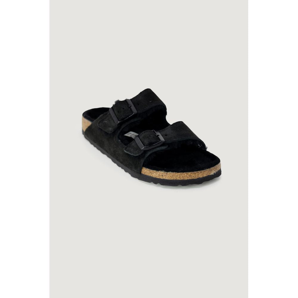 Birkenstock sort ruskindssandaler i læder