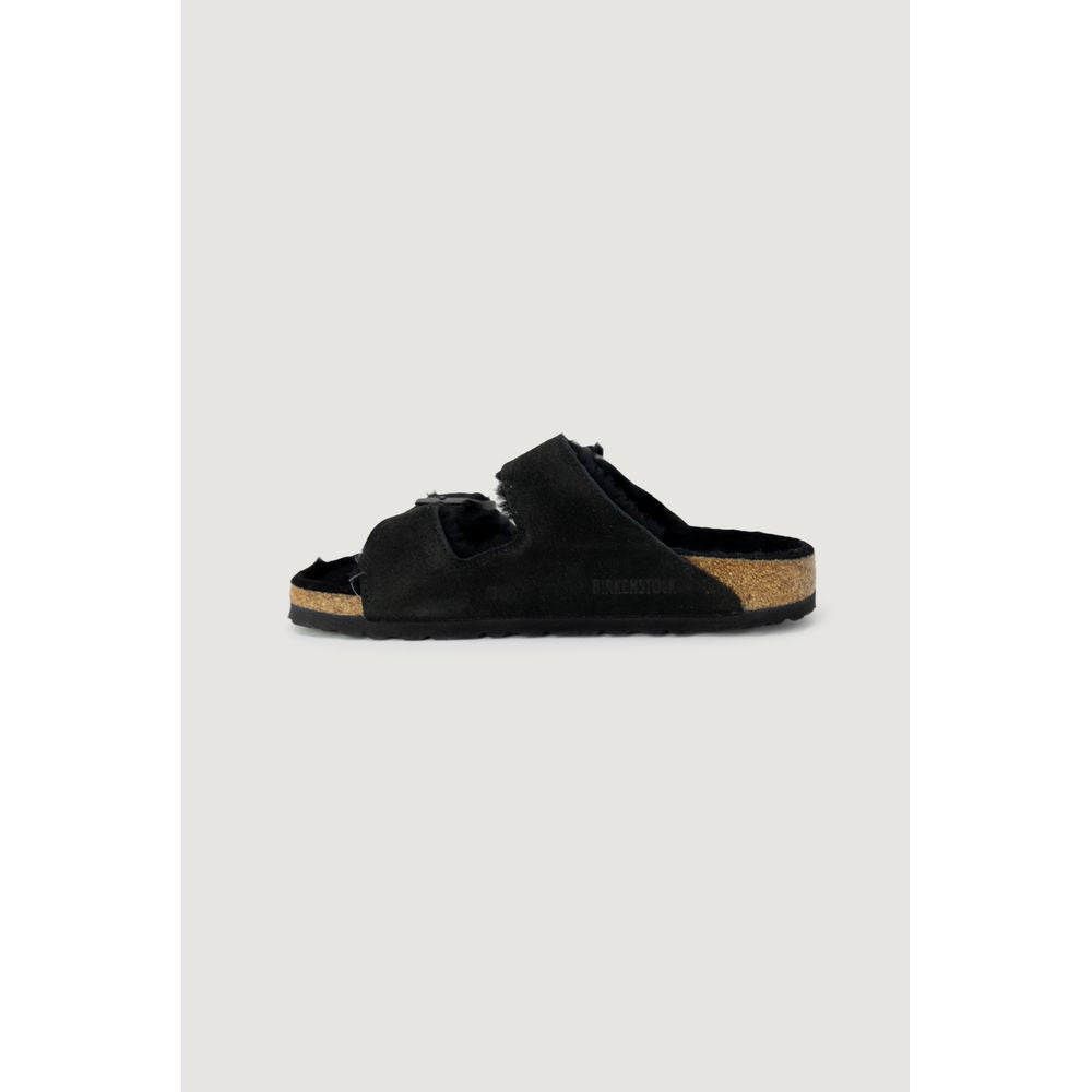 Birkenstock sort ruskindssandaler i læder