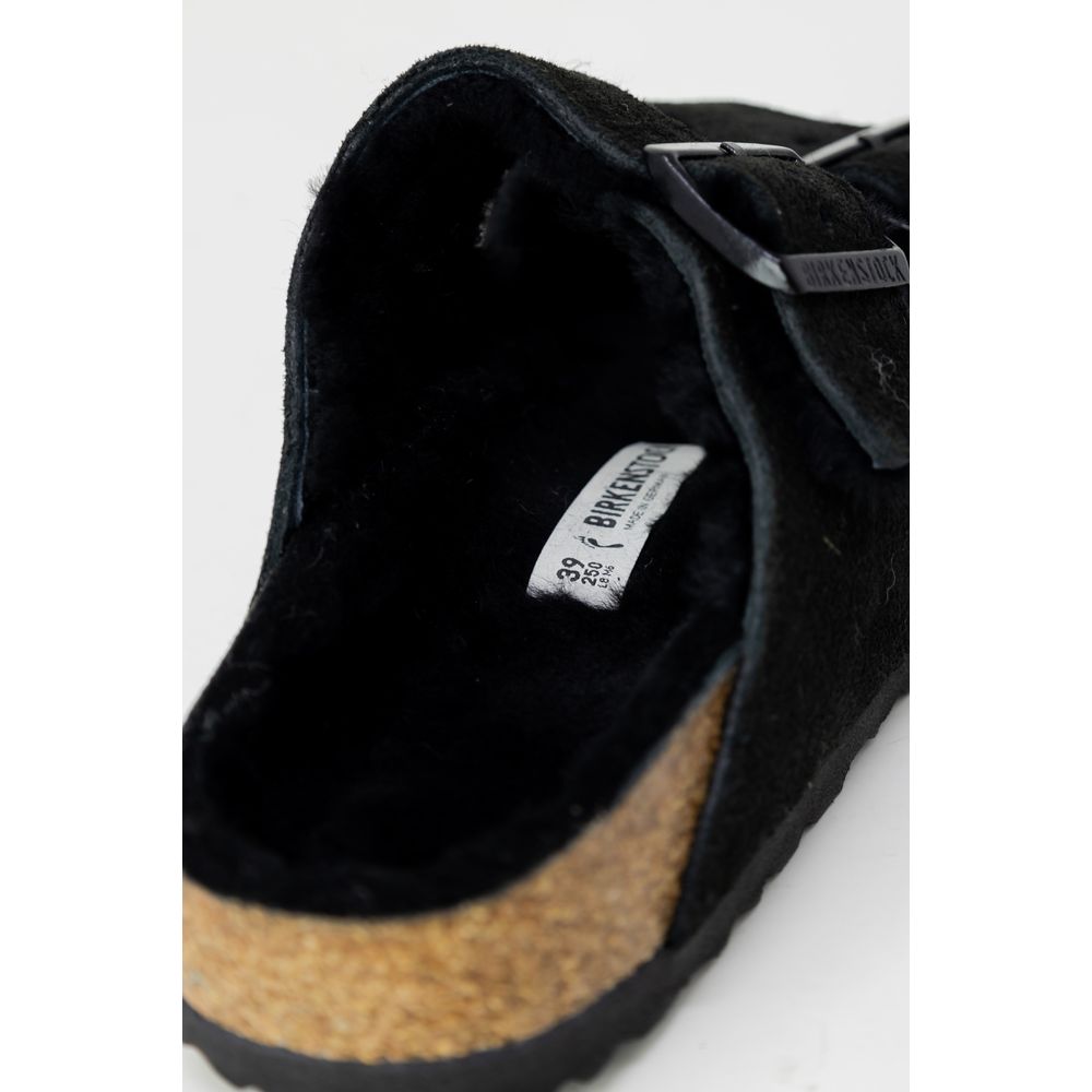 Birkenstock sort ruskindssandaler i læder