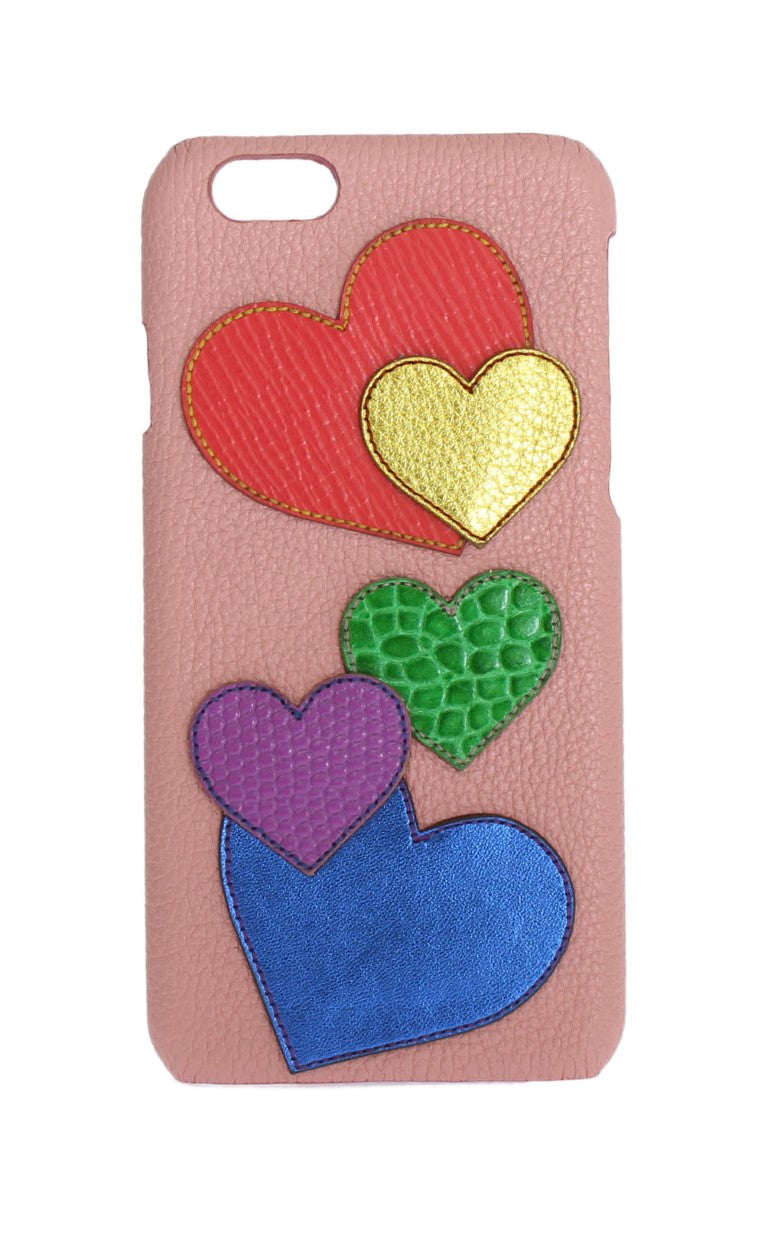 Dolce & Gabbana Chic Pink Læder Hjerteudsmykket Telefoncover