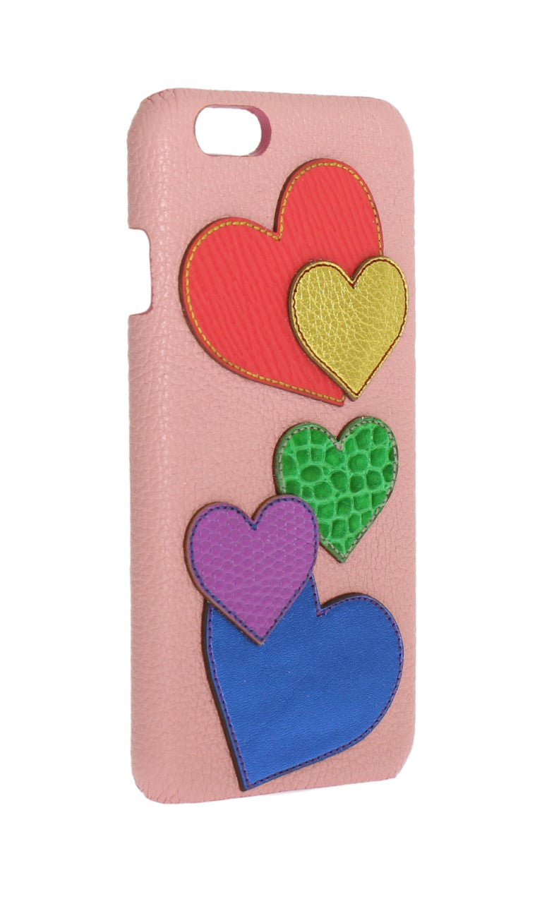 Dolce & Gabbana Chic Pink Læder Hjerteudsmykket Telefoncover