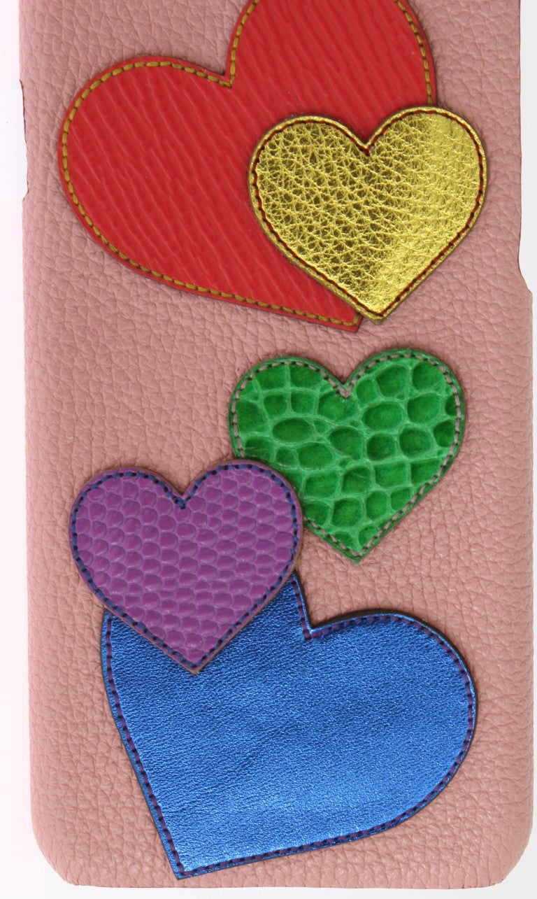 Dolce & Gabbana Chic Pink Læder Hjerteudsmykket Telefoncover