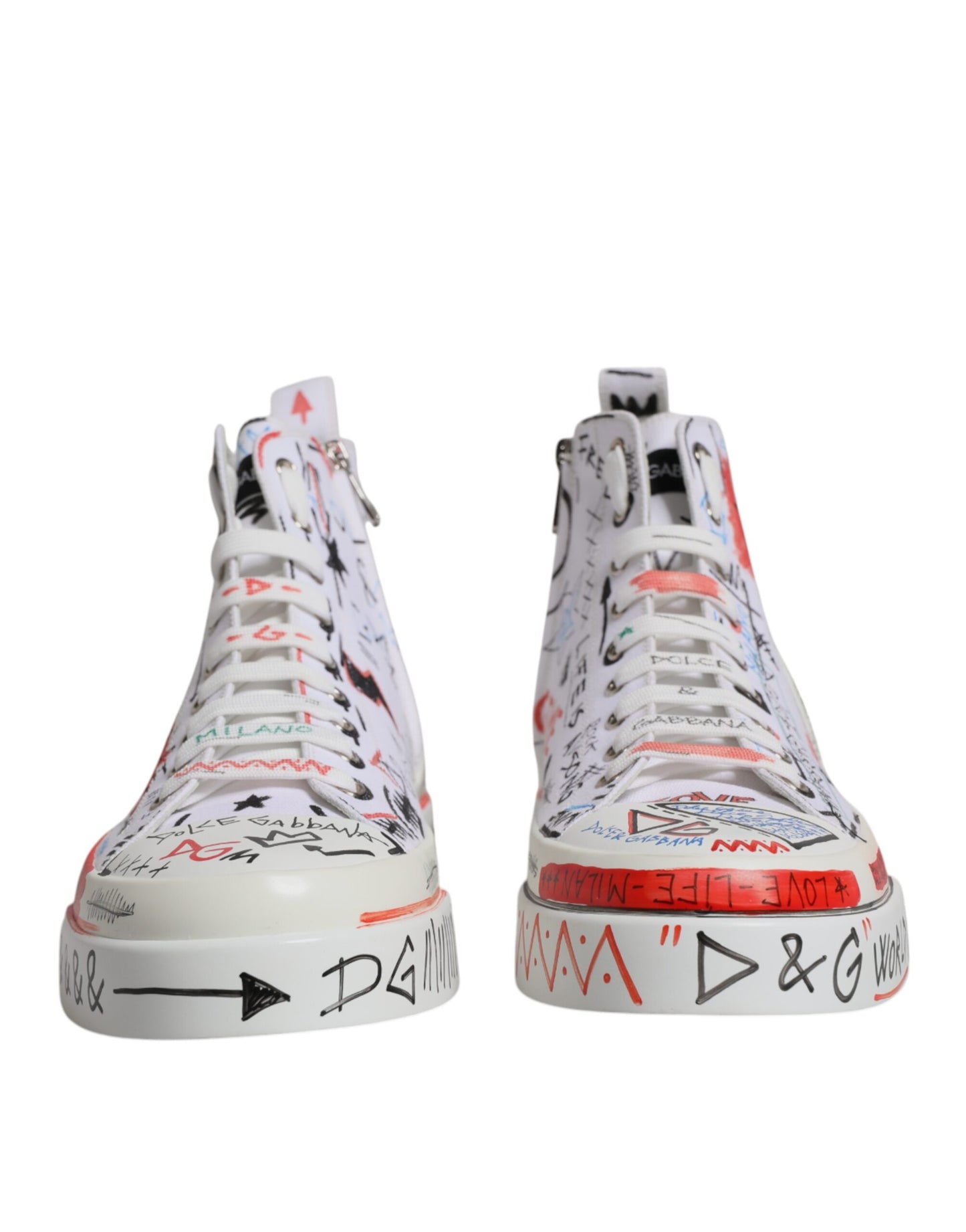 Dolce & Gabbana Hvide Bomuldsgraffiti High Top Sneakers Sko