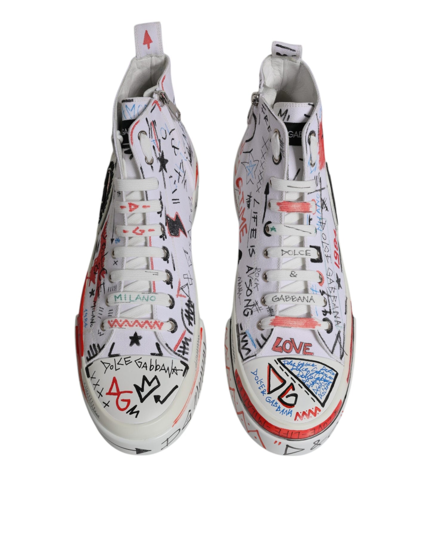 Dolce & Gabbana Hvide Bomuldsgraffiti High Top Sneakers Sko