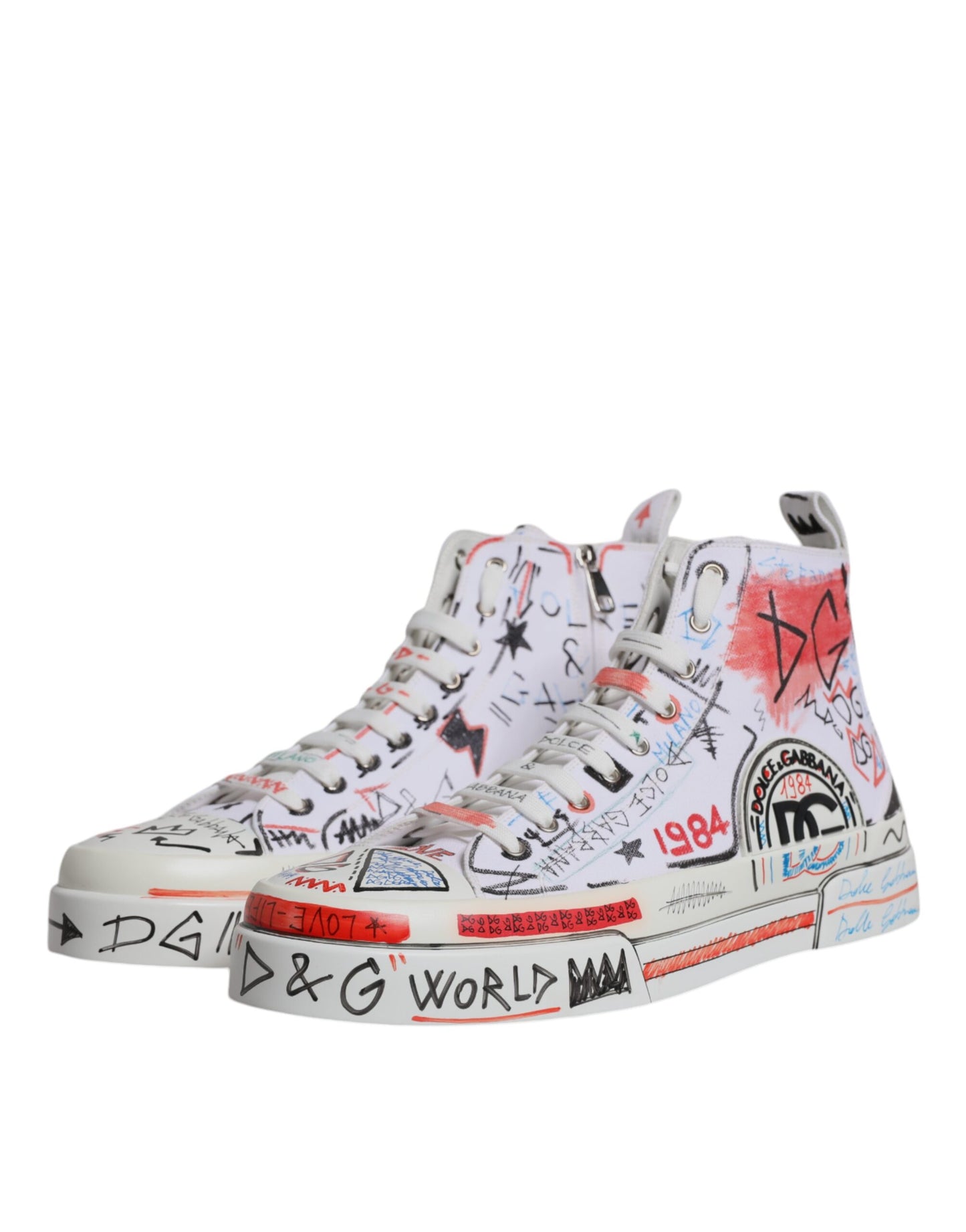 Dolce & Gabbana Hvide Bomuldsgraffiti High Top Sneakers Sko