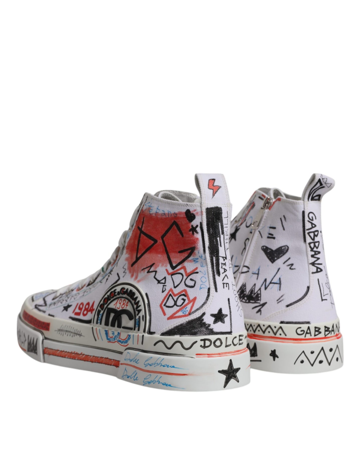 Dolce & Gabbana Hvide Bomuldsgraffiti High Top Sneakers Sko
