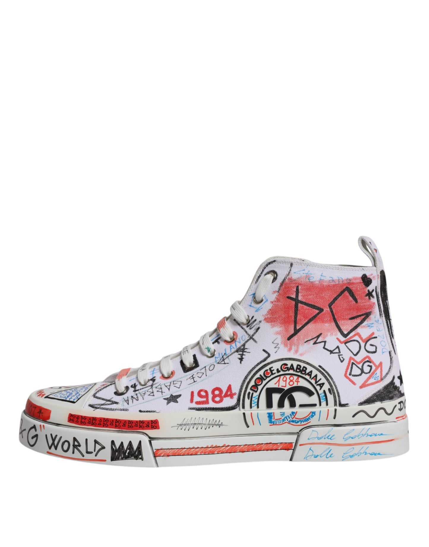 Dolce & Gabbana Hvide Bomuldsgraffiti High Top Sneakers Sko