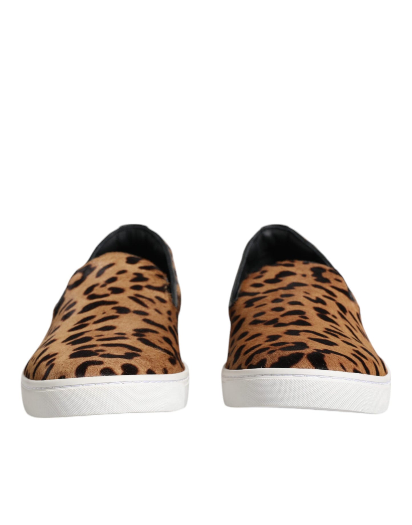 Dolce & Gabbana Brune Kalveskinds Pels Leopard Herre Sneakers Sko