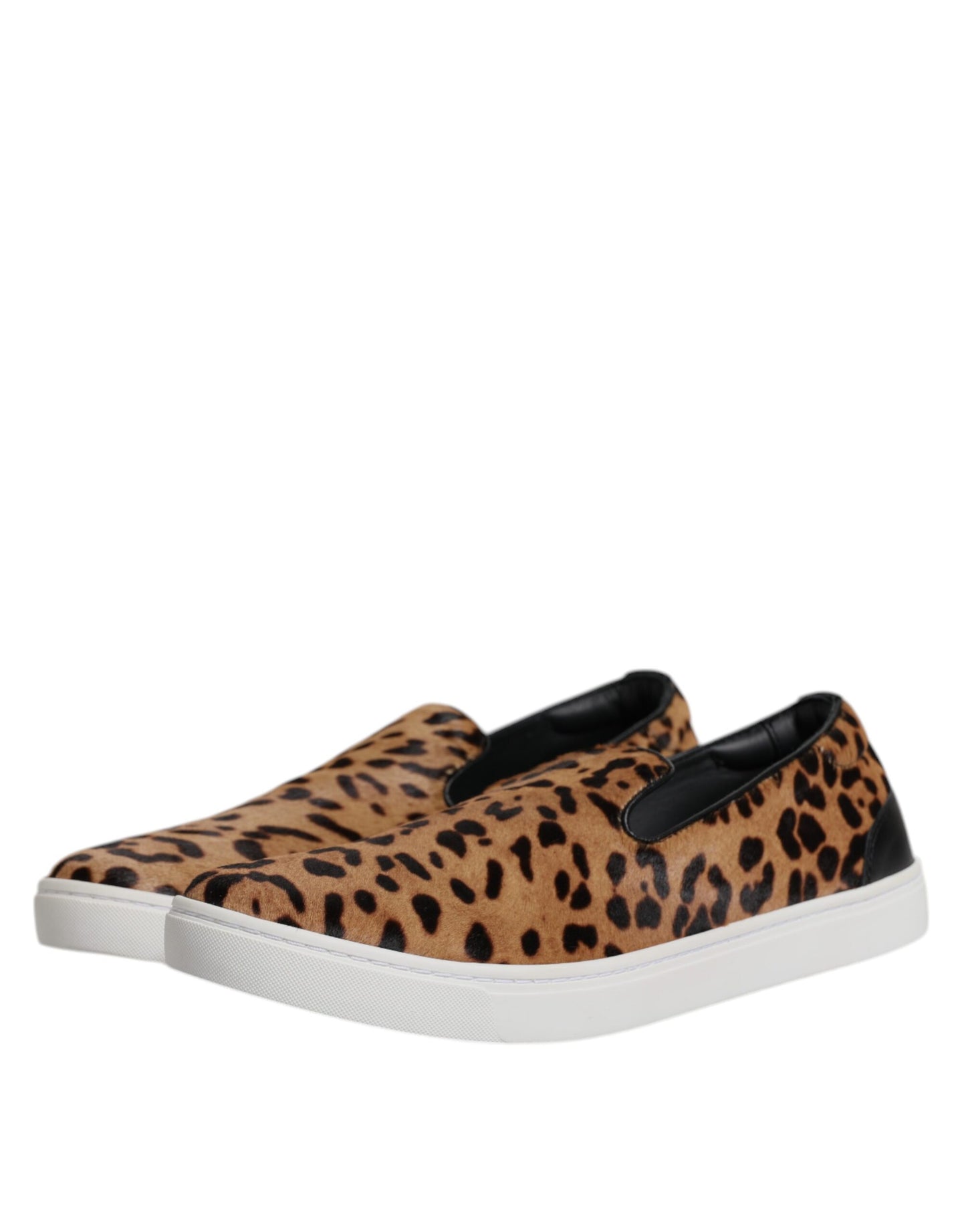 Dolce & Gabbana Brune Kalveskinds Pels Leopard Herre Sneakers Sko