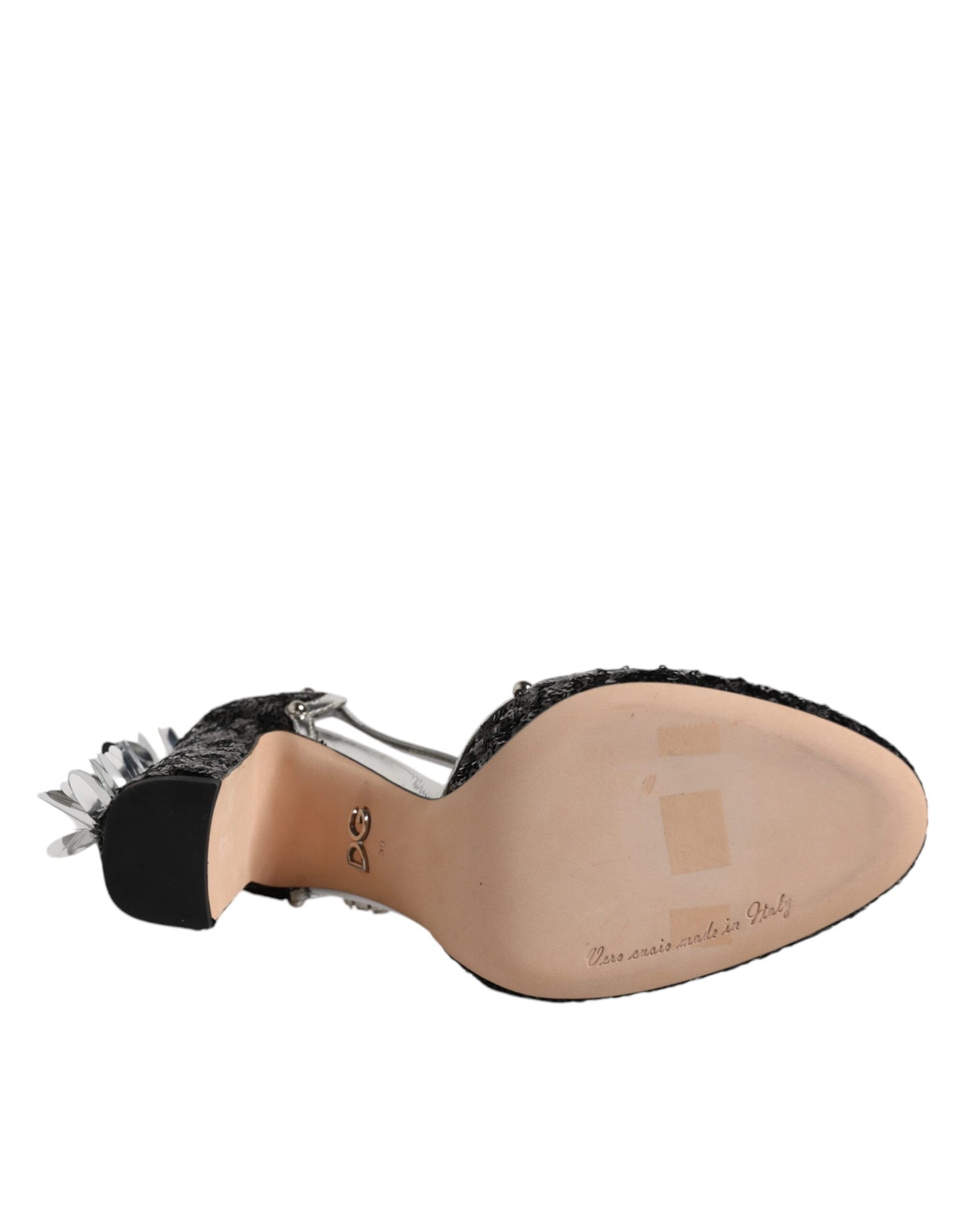 Dolce & Gabbana Sorte Sølvfarvede Paillette Ankelrem Sandaler Sko