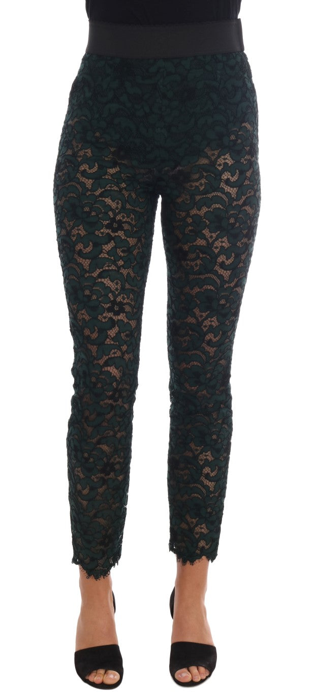 Dolce & Gabbana Højtaljede Slim-Fit Blomsterbukser med Blonde