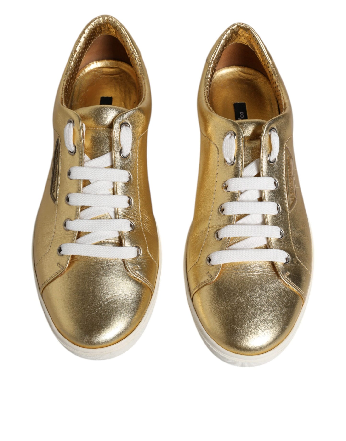 Dolce & Gabbana Guld Læder Logo London Herre Sneakers Sko