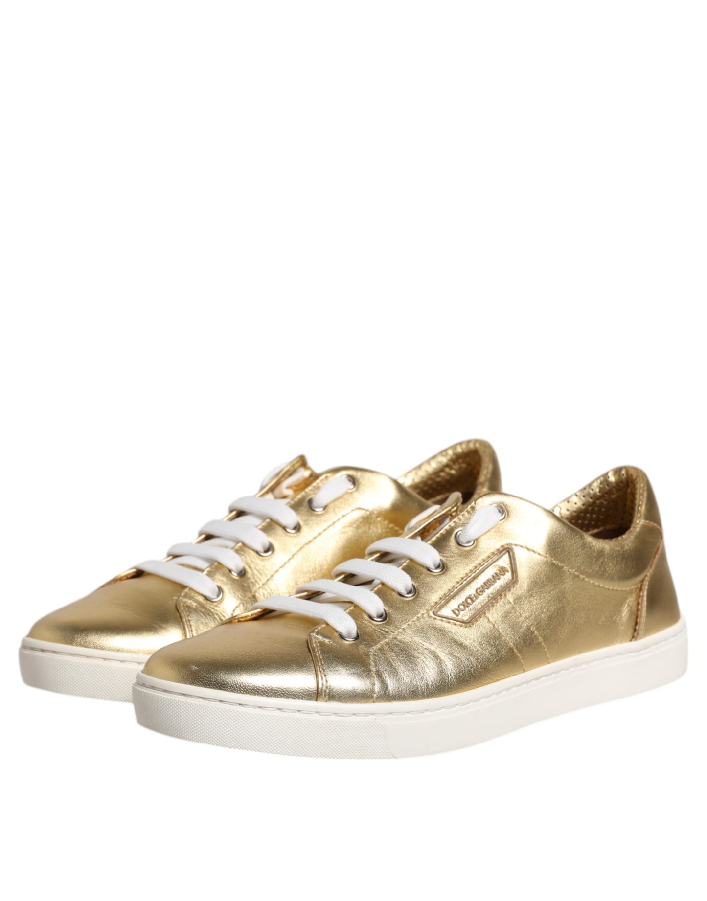 Dolce & Gabbana Guld Læder Logo London Herre Sneakers Sko
