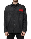 Dolce & Gabbana Sort Logo Bomuld Button Down Denim Skjorte