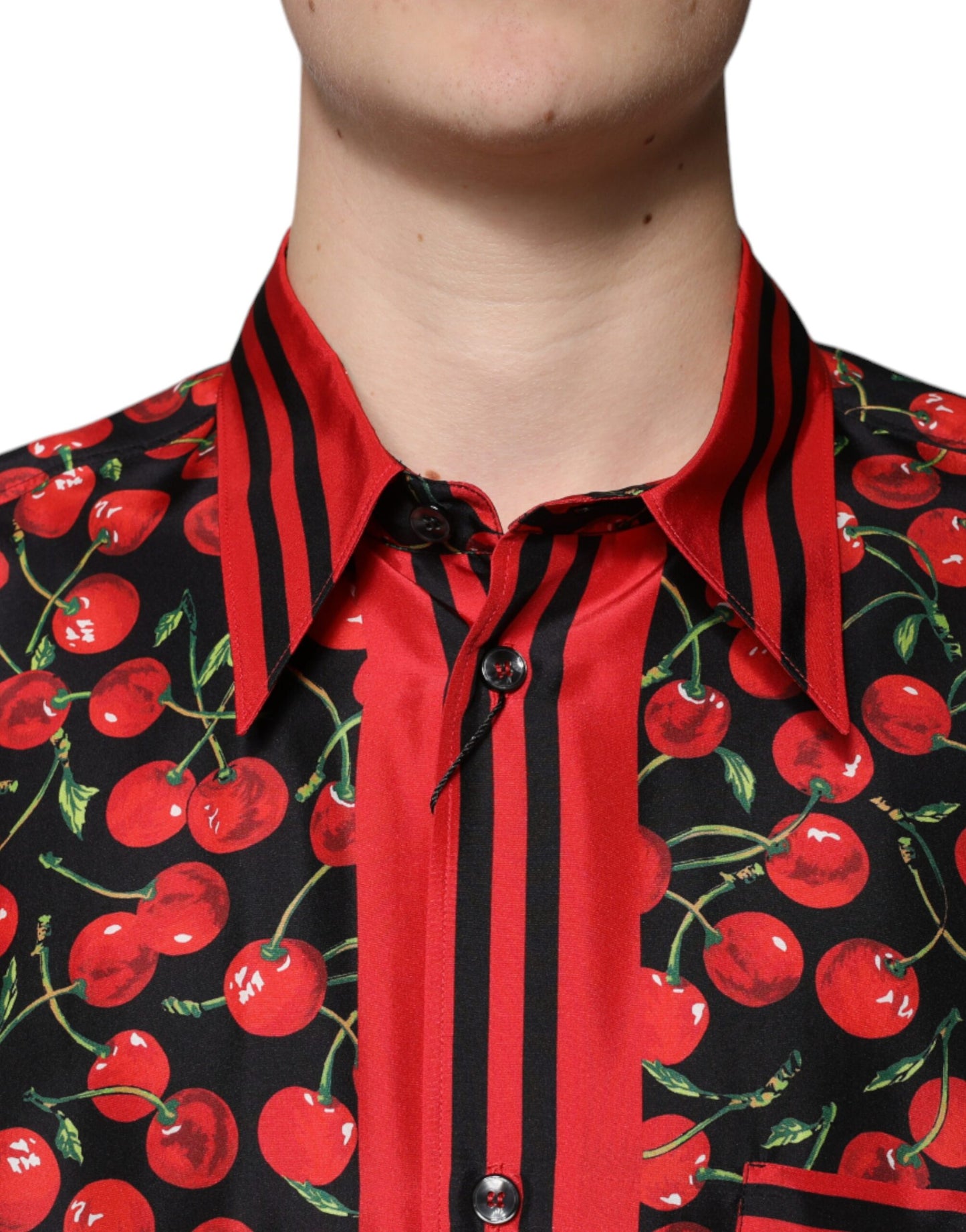 Dolce & Gabbana Sort Kirsebærsilke Skjorte med Knapper og Afslappet Stil