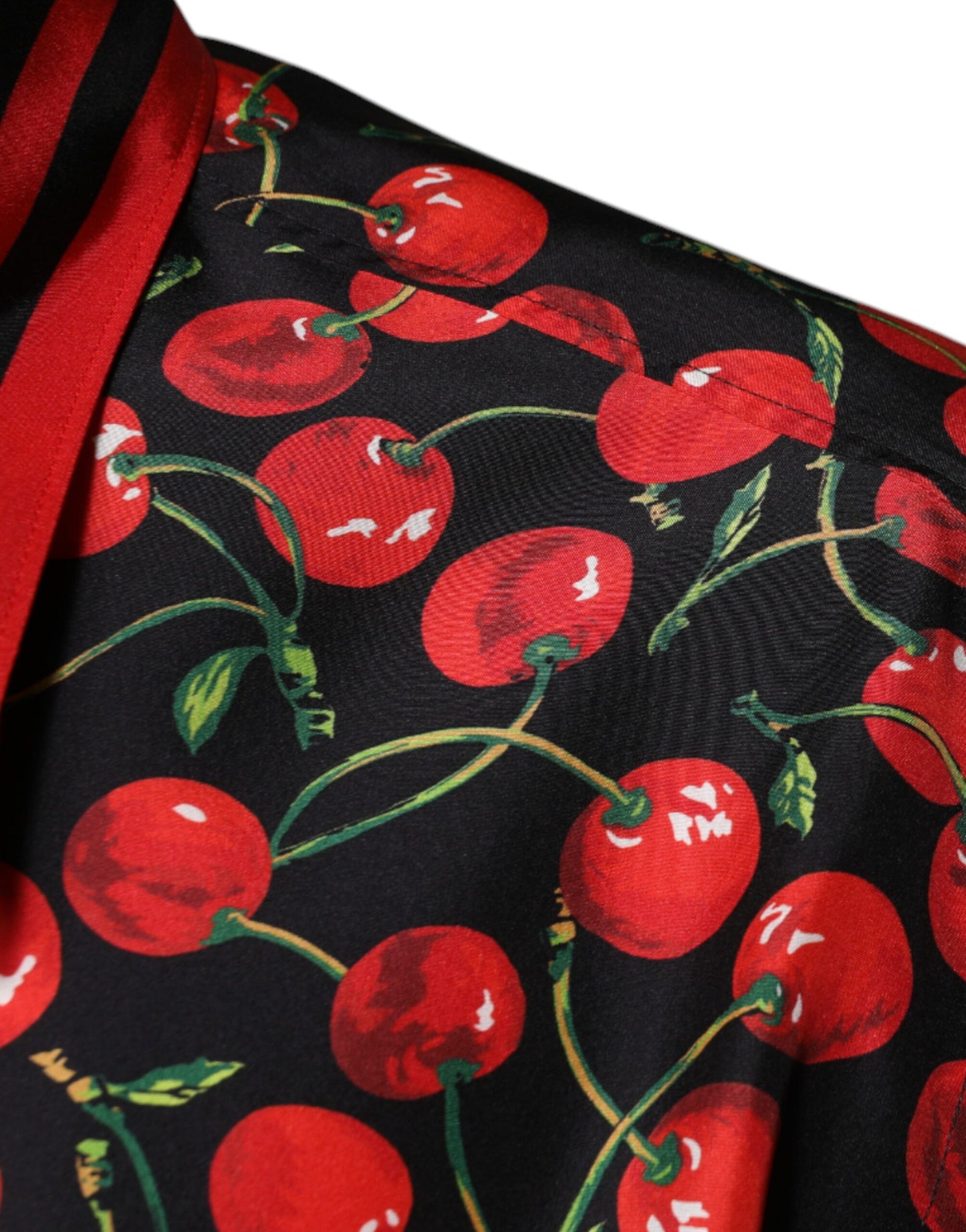 Dolce & Gabbana Sort Kirsebærsilke Skjorte med Knapper og Afslappet Stil