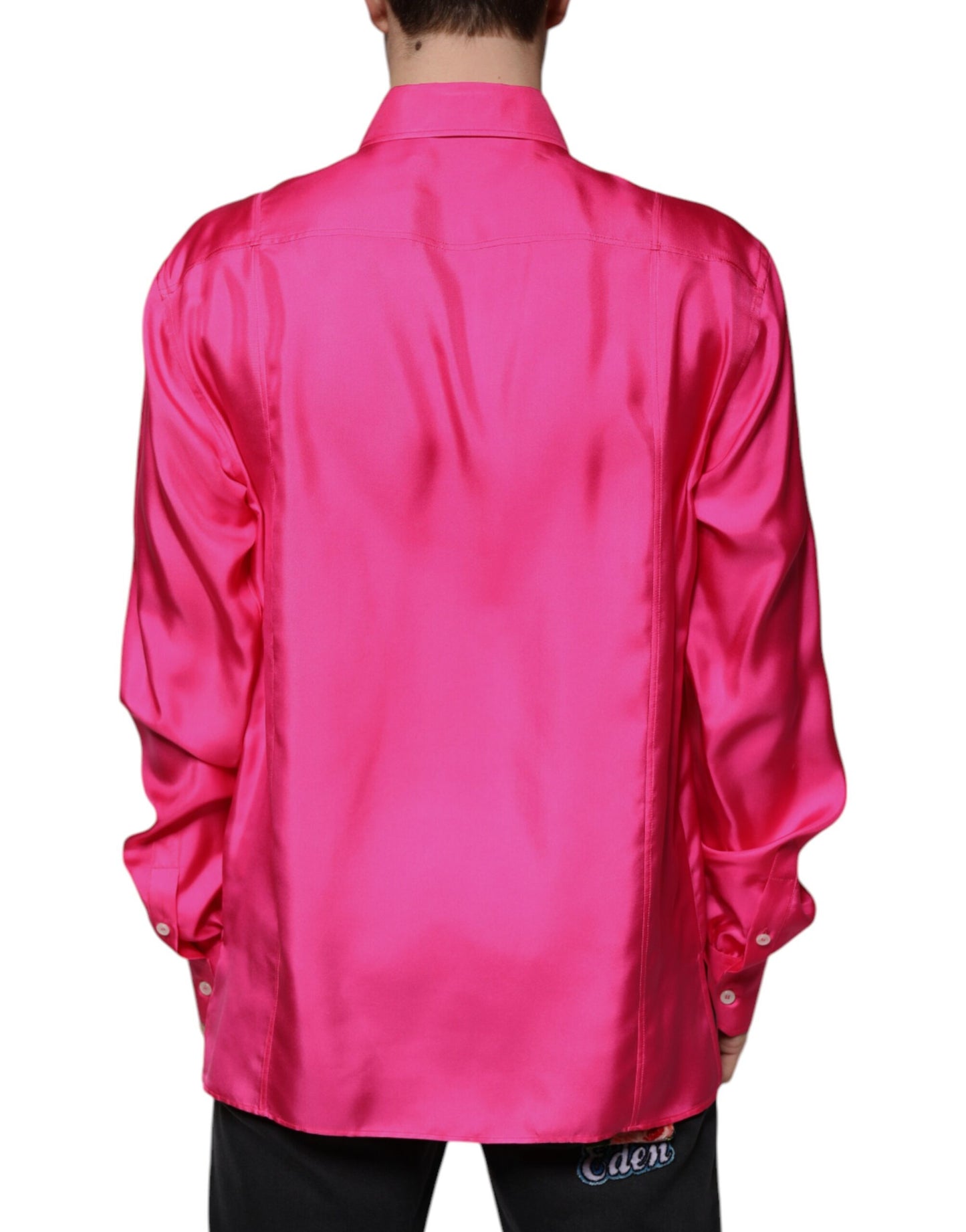 Dolce & Gabbana Lyserød Silkekrave Herreskjorte Med Button Down-Stil
