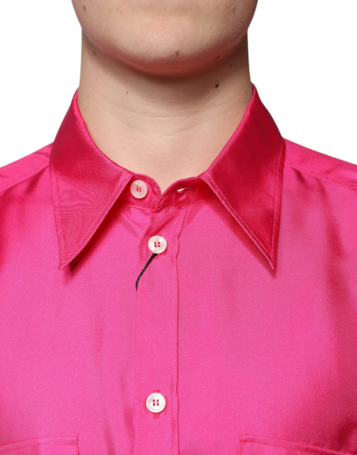 Dolce & Gabbana Lyserød Silkekrave Herreskjorte Med Button Down-Stil