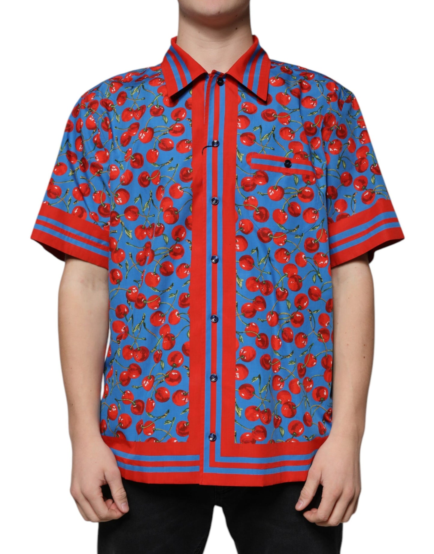 Dolce & Gabbana Blå Kirsebær Bomuld Button Down Casual Skjorte