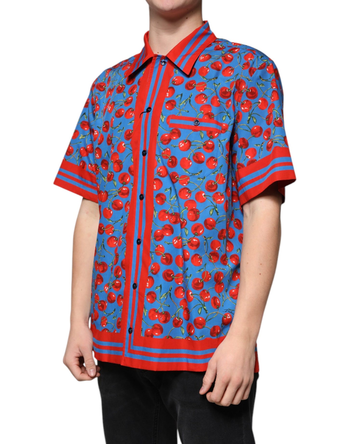 Dolce & Gabbana Blå Kirsebær Bomuld Button Down Casual Skjorte