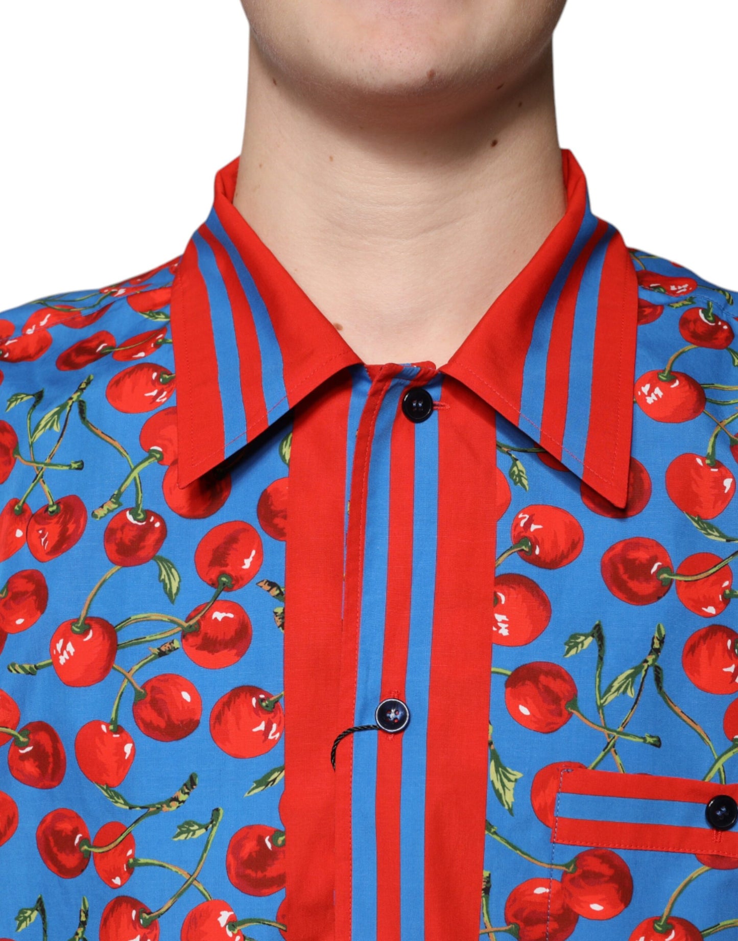 Dolce & Gabbana Blå Kirsebær Bomuld Button Down Casual Skjorte