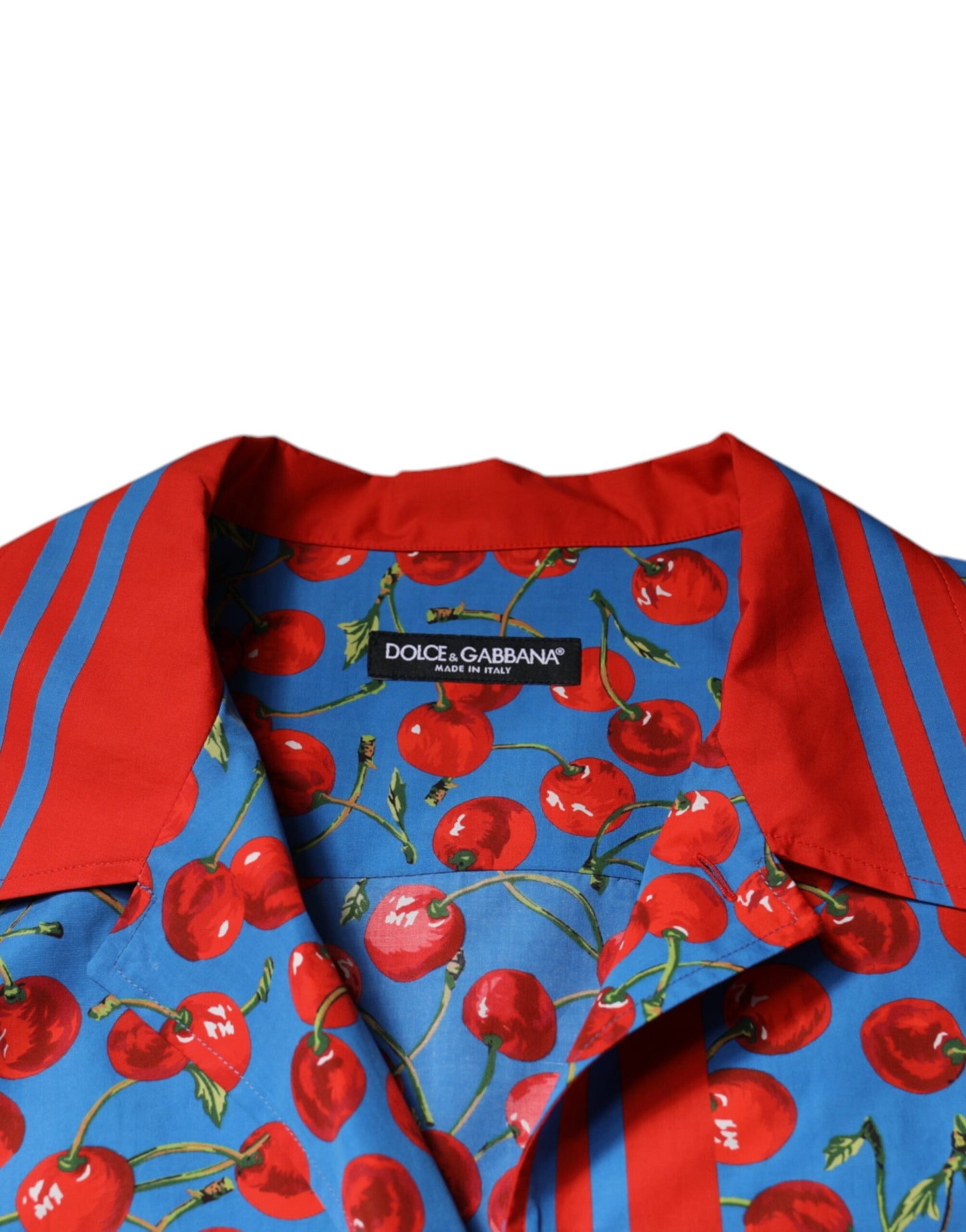 Dolce & Gabbana Blå Kirsebær Bomuld Button Down Casual Skjorte