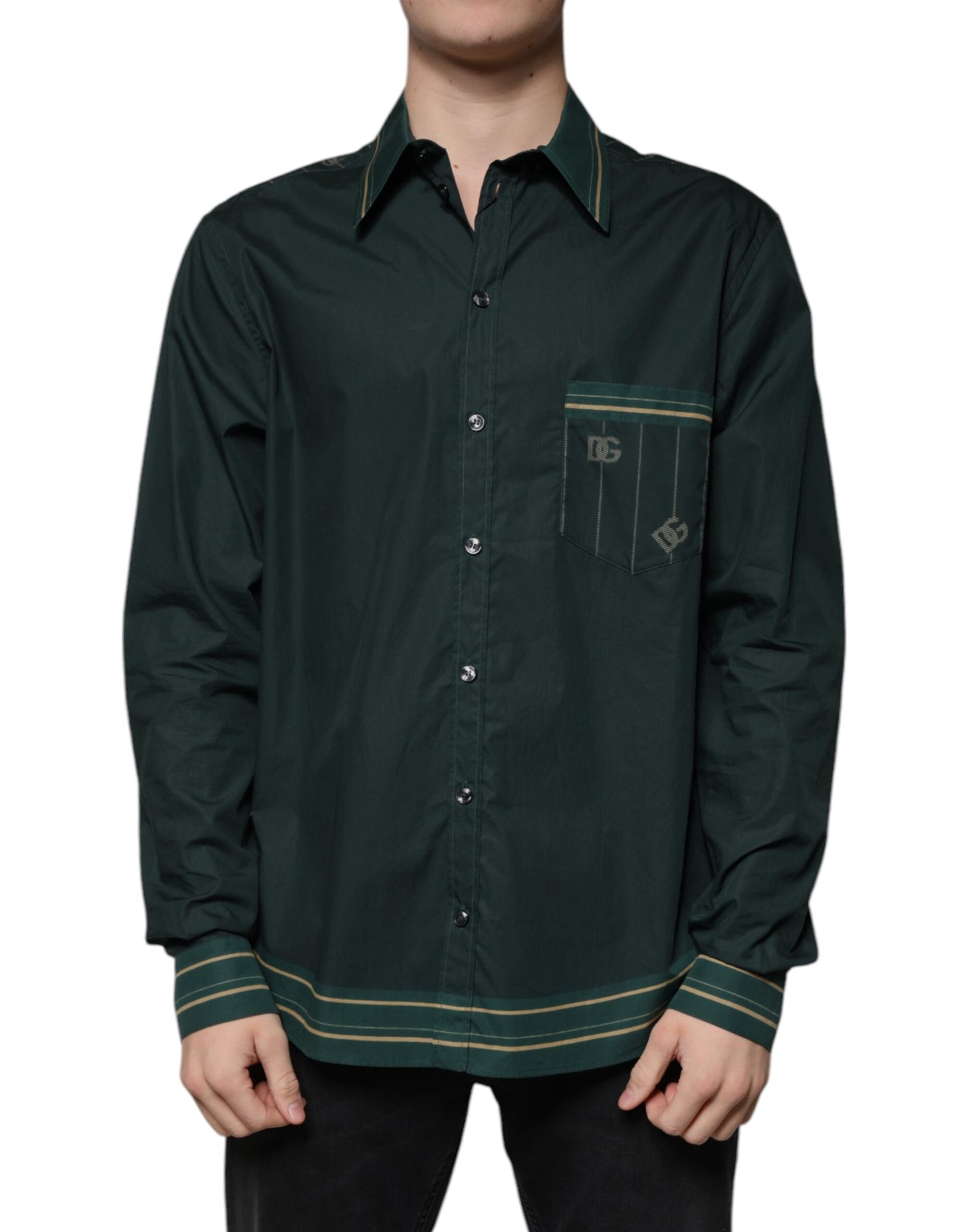 Dolce & Gabbana Grøn Logo Langærmet MARTINI Casual Skjorte