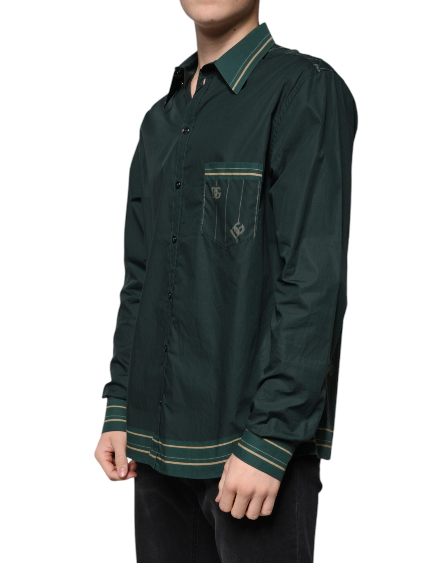Dolce & Gabbana Grøn Logo Langærmet MARTINI Casual Skjorte
