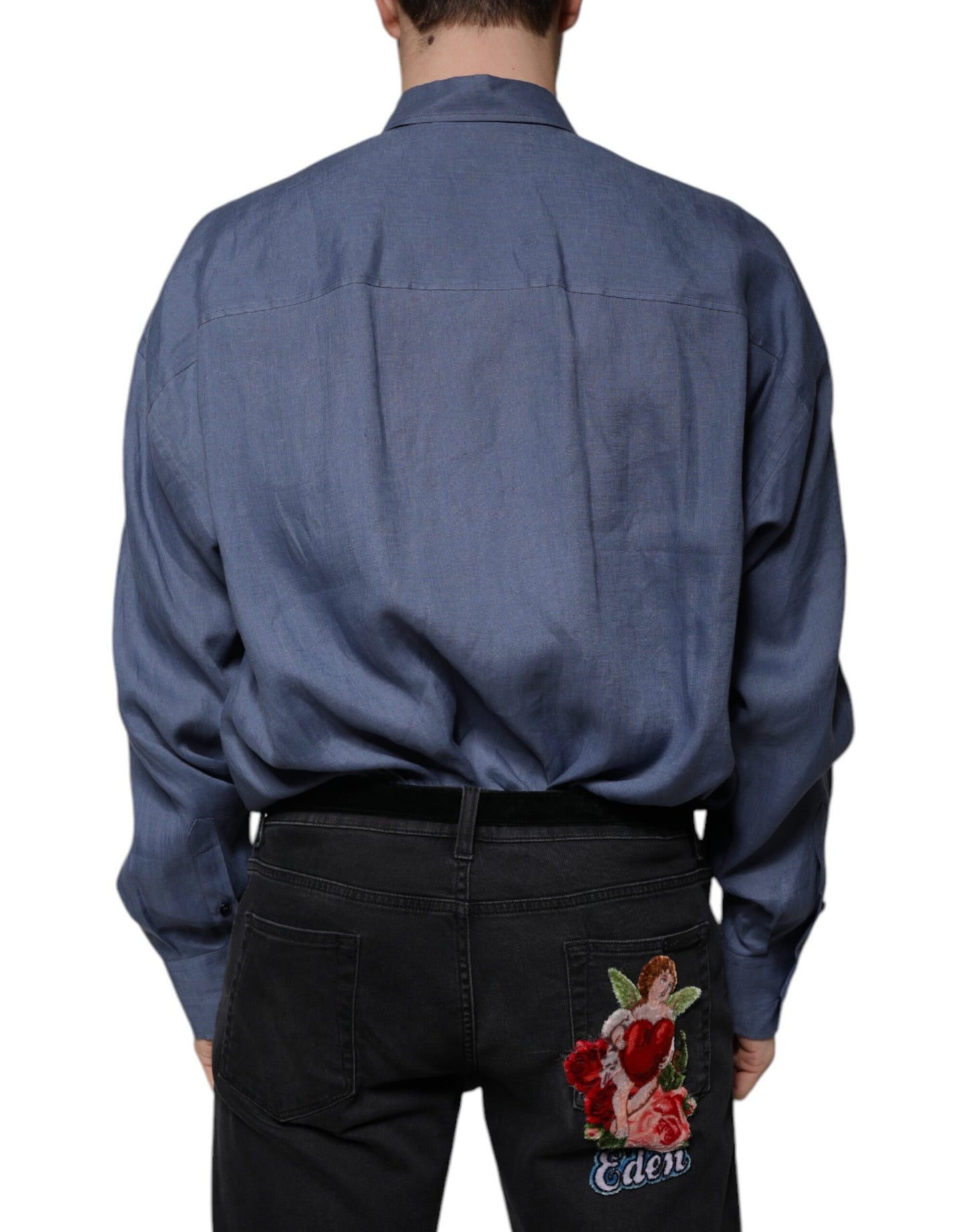 Dolce & Gabbana Blå Logo Langærmet Casual Skjorte med Knapper