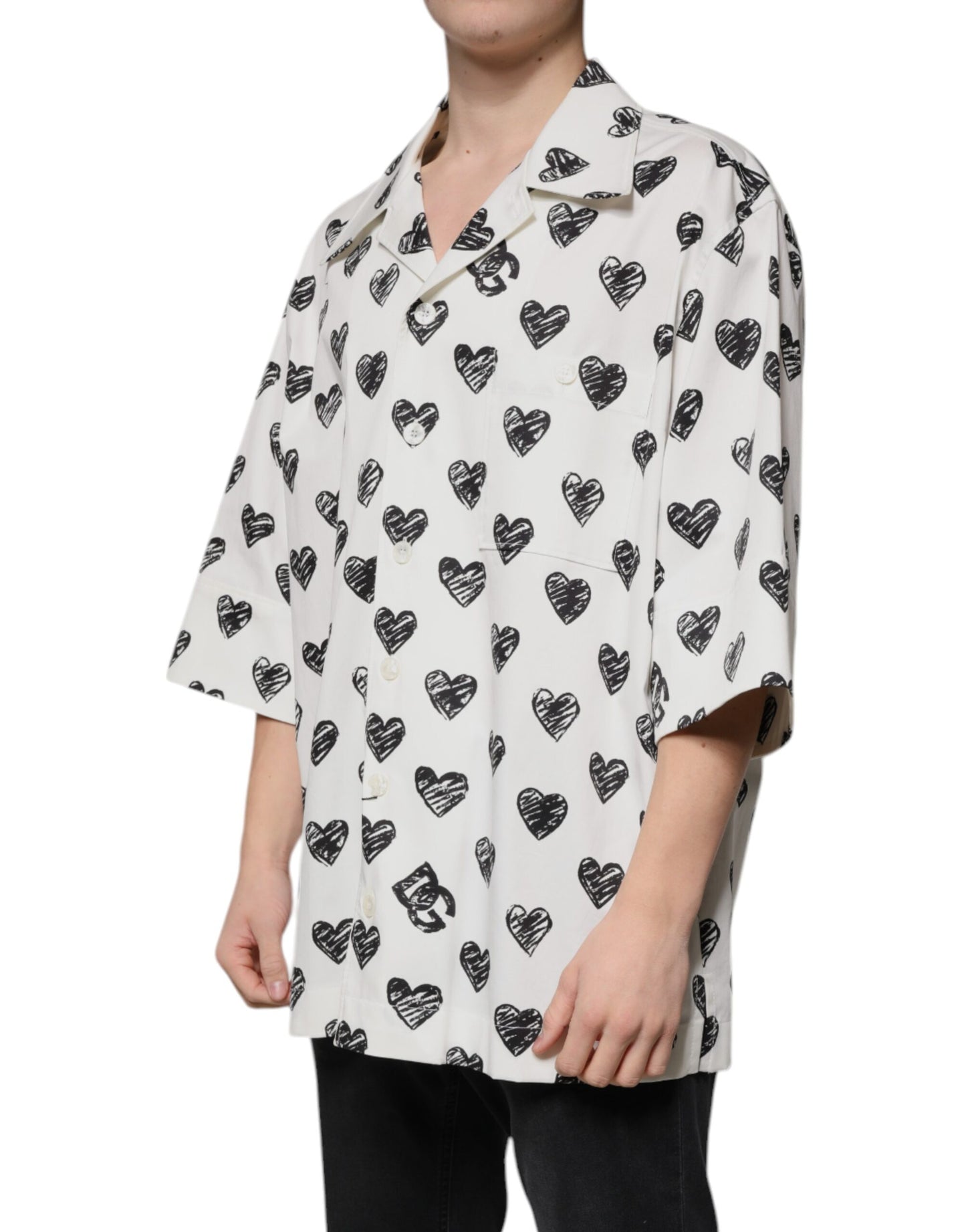 Dolce & Gabbana Hvid Hjerteprint Kortærmet Casual Skjorte