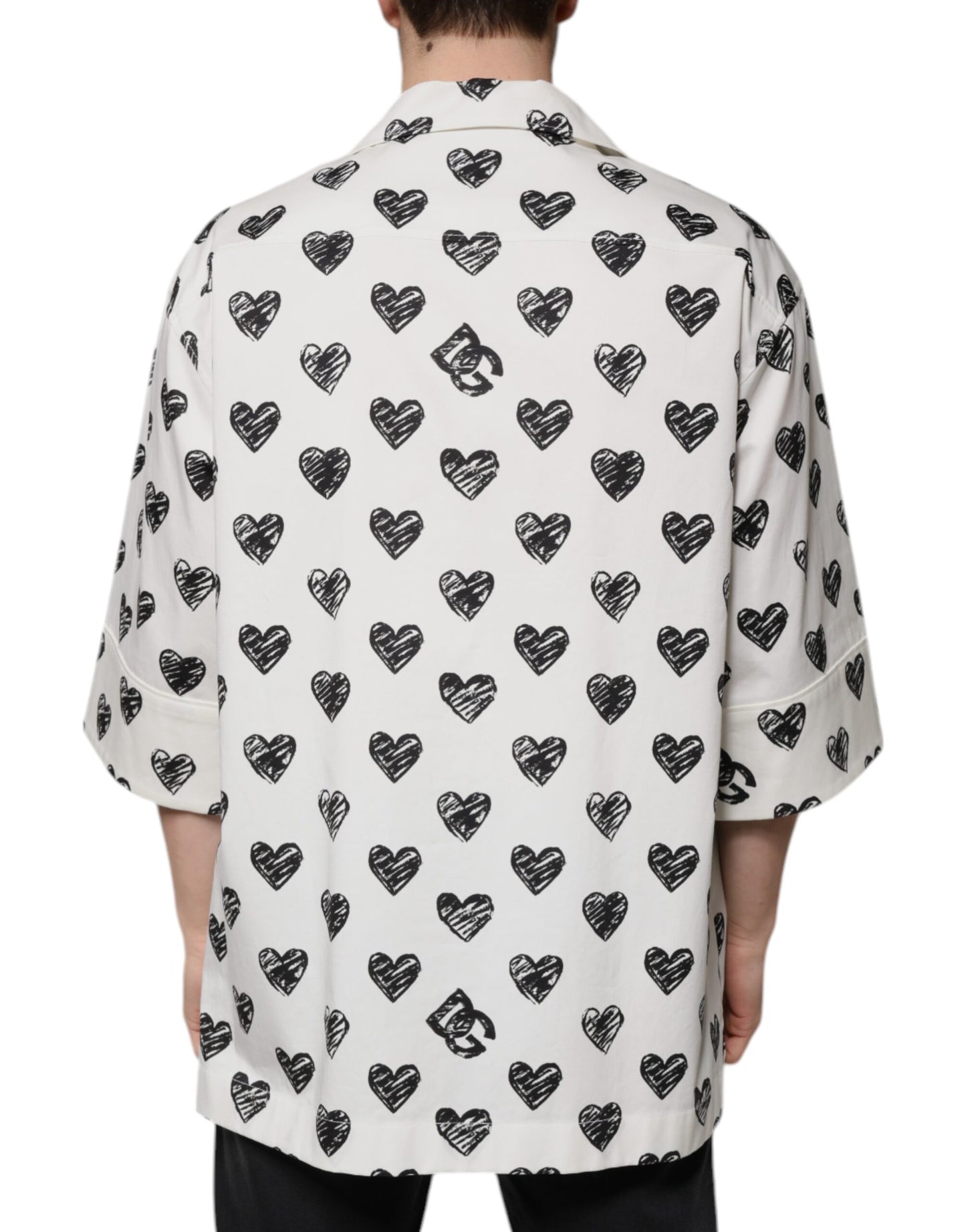 Dolce & Gabbana Hvid Hjerteprint Kortærmet Casual Skjorte