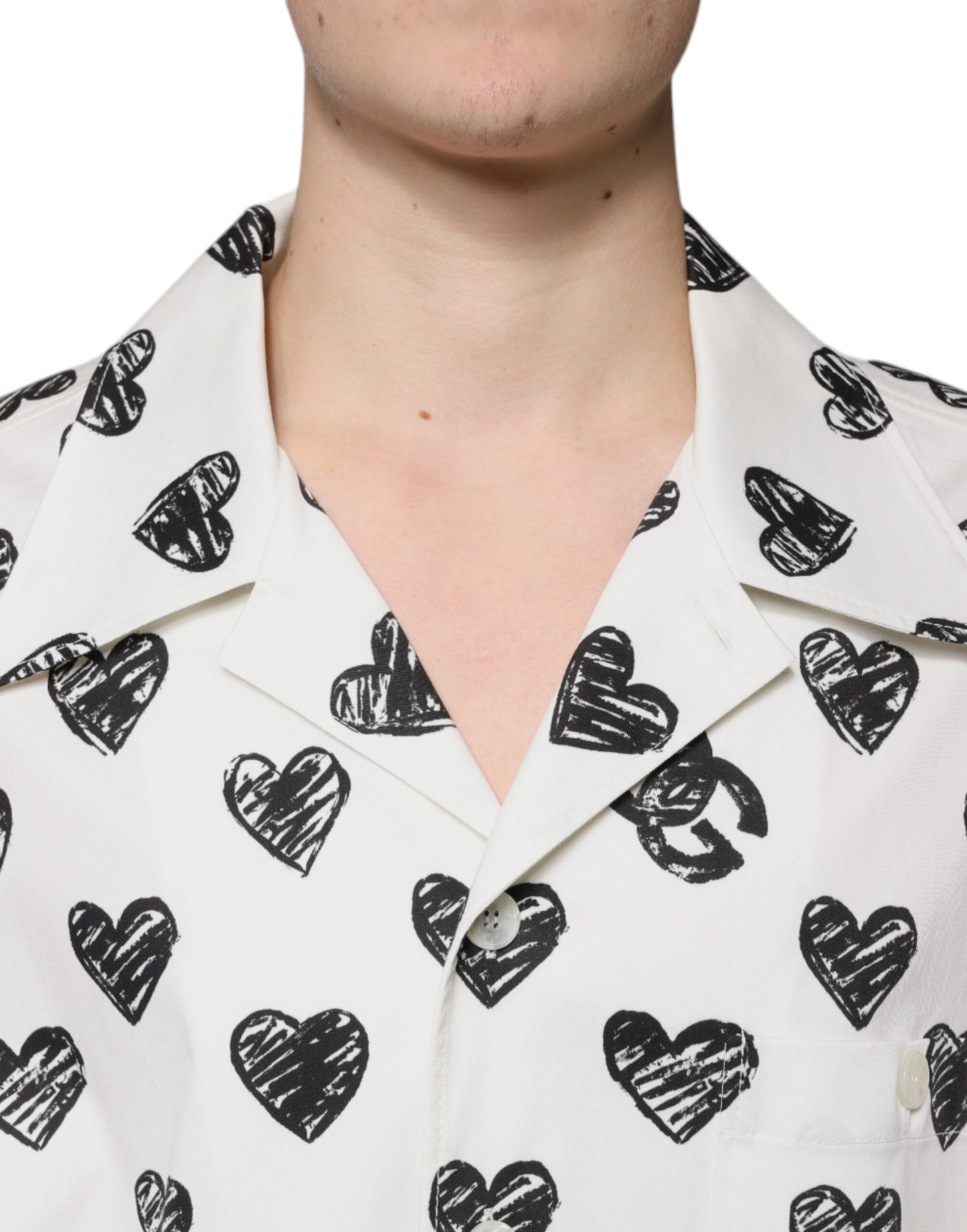 Dolce & Gabbana Hvid Hjerteprint Kortærmet Casual Skjorte