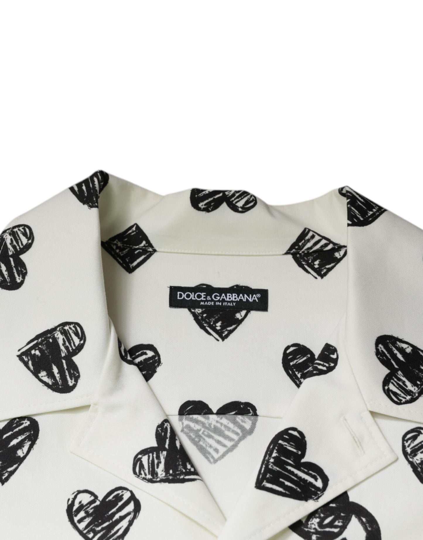 Dolce & Gabbana Hvid Hjerteprint Kortærmet Casual Skjorte