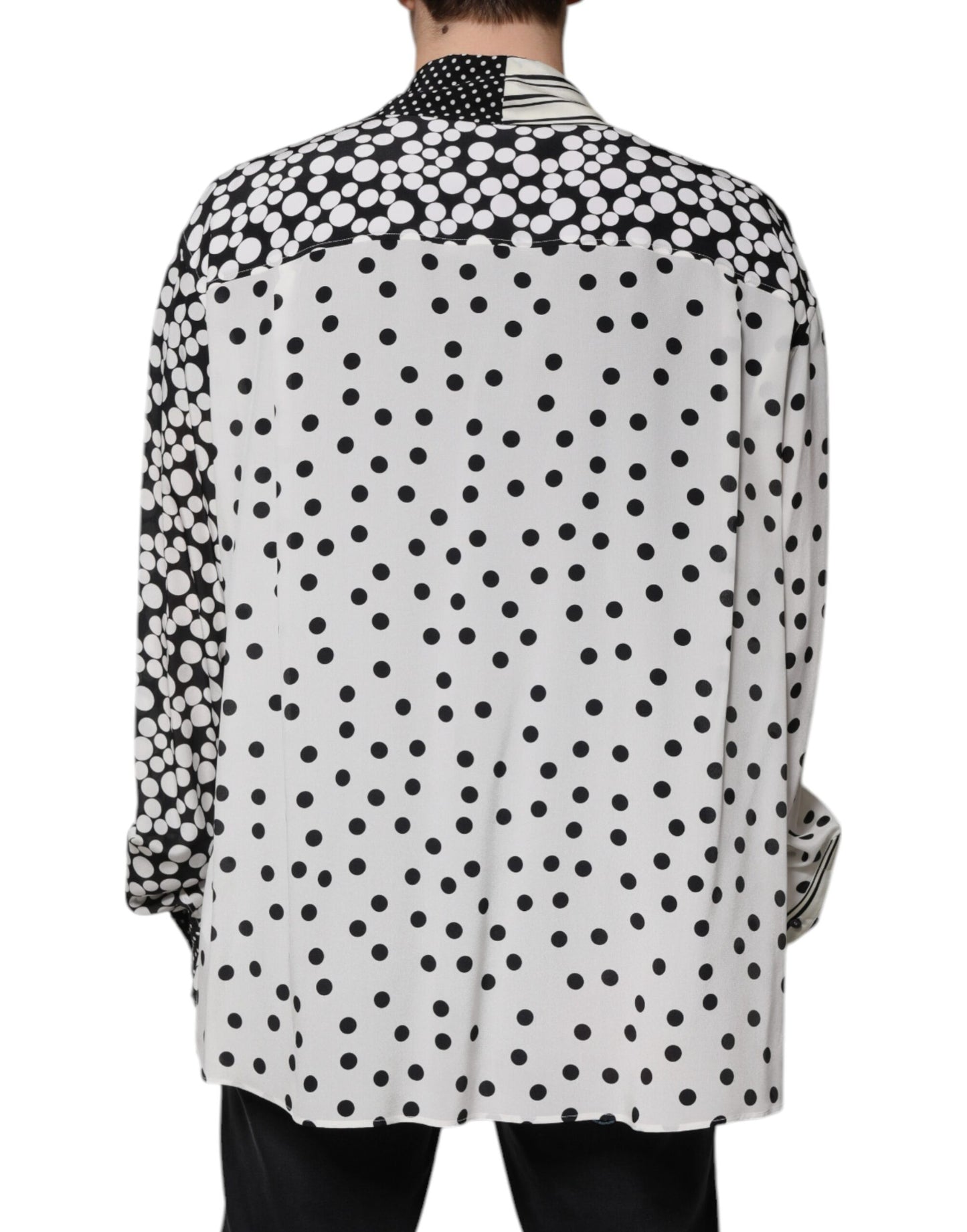 Dolce & Gabbana Sort/Hvid Silkeskjorte med Polkaprikker til Herrer
