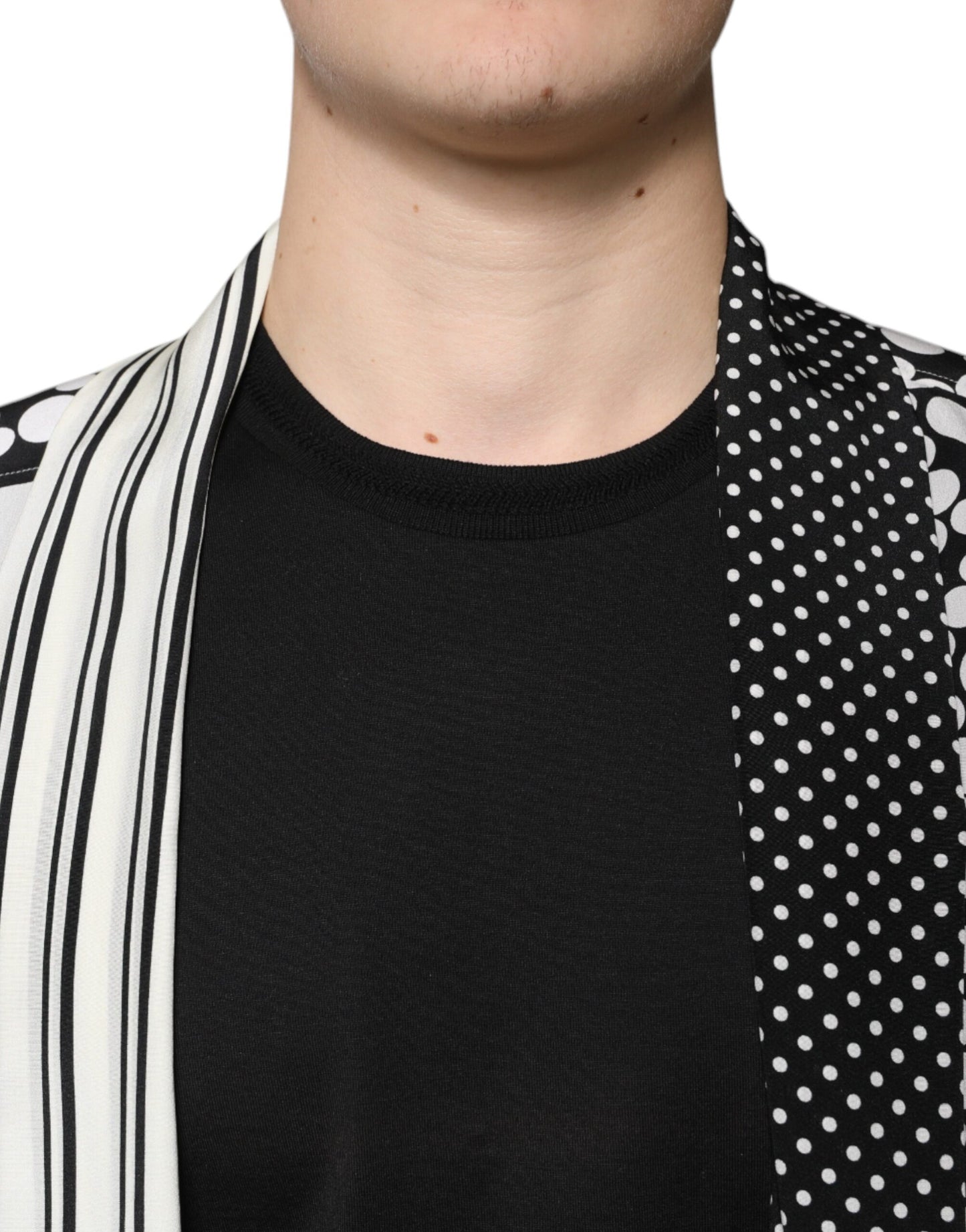 Dolce & Gabbana Sort/Hvid Silkeskjorte med Polkaprikker til Herrer