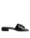 Versace sorte læder slip-on sandaler med logoplakette