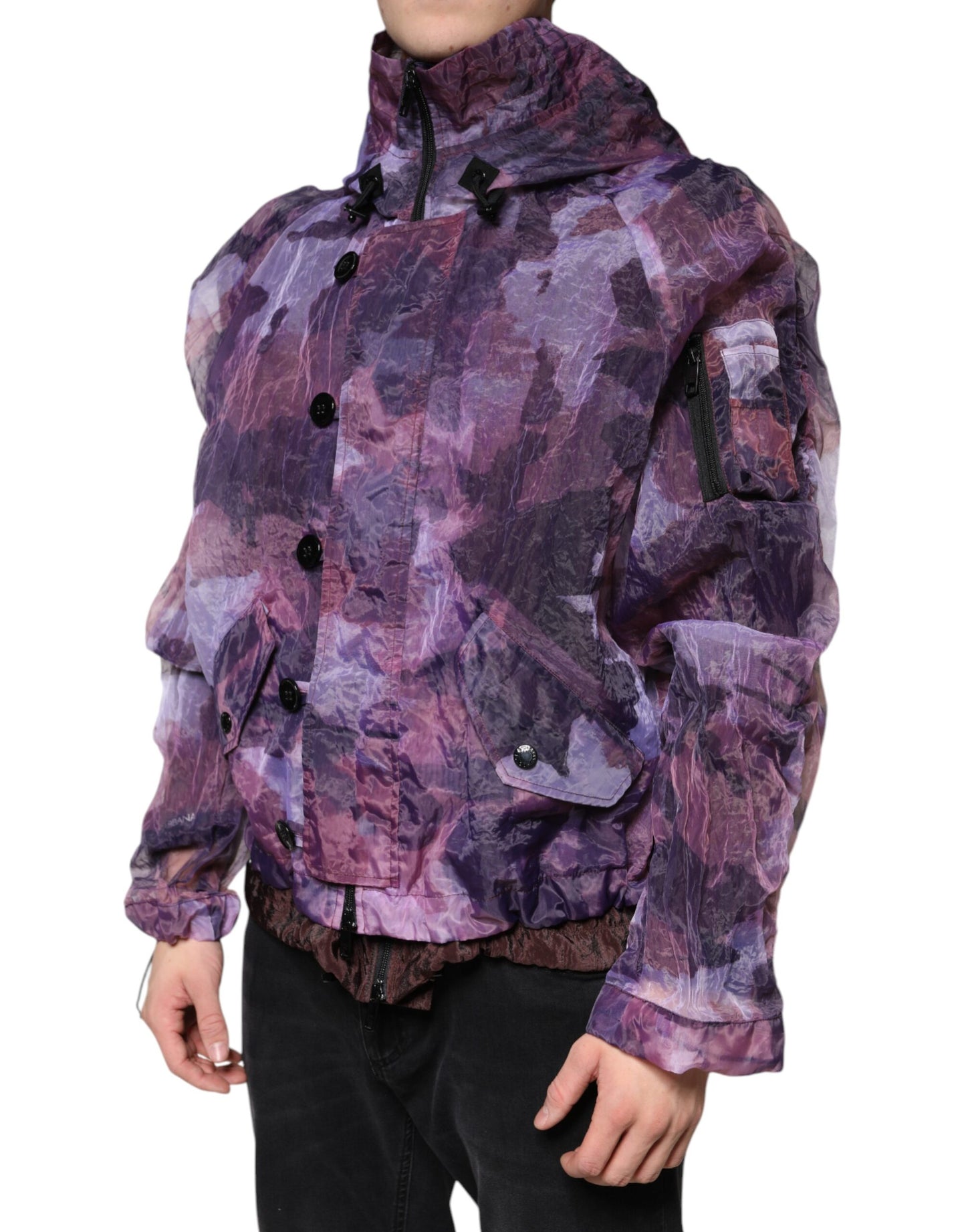 Dolce & Gabbana Lilla Camouflage Hættejakke Herre Blousonjakke