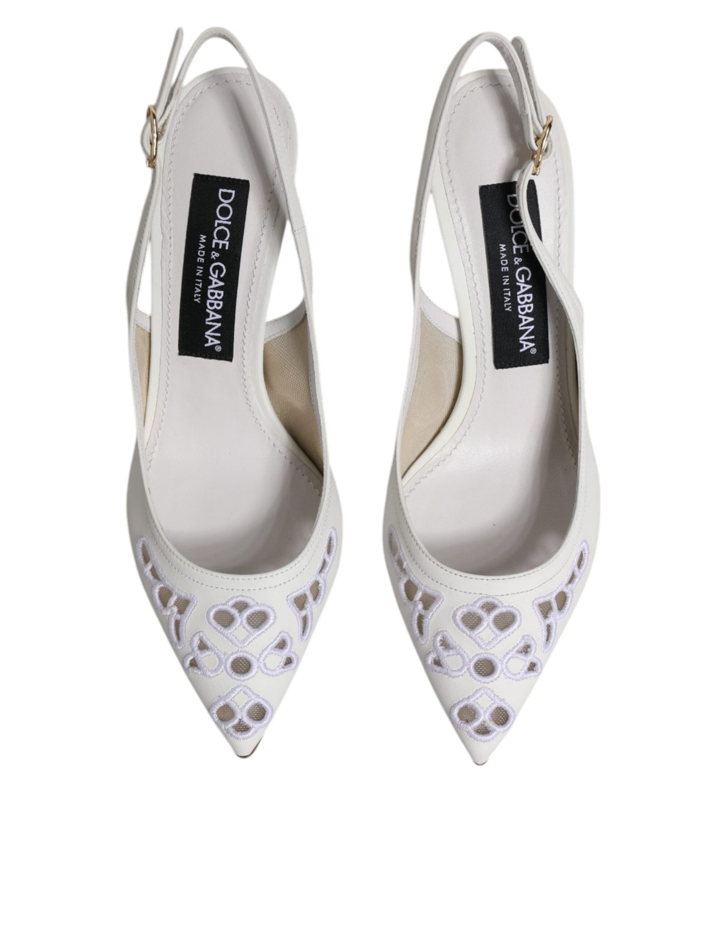 Dolce & Gabbana Hvide Læder Stilettohæle Slingback Sko