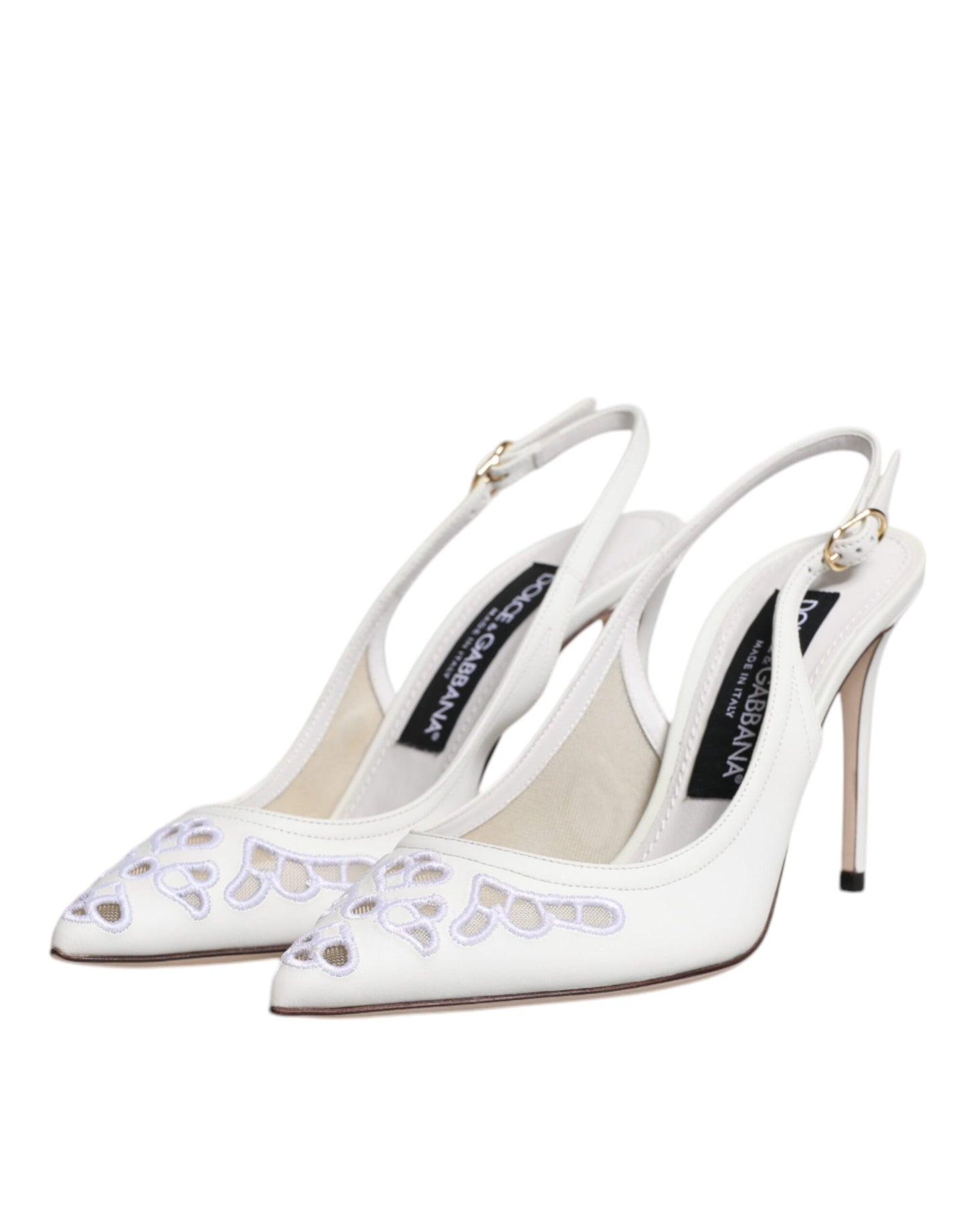 Dolce & Gabbana Hvide Læder Stilettohæle Slingback Sko