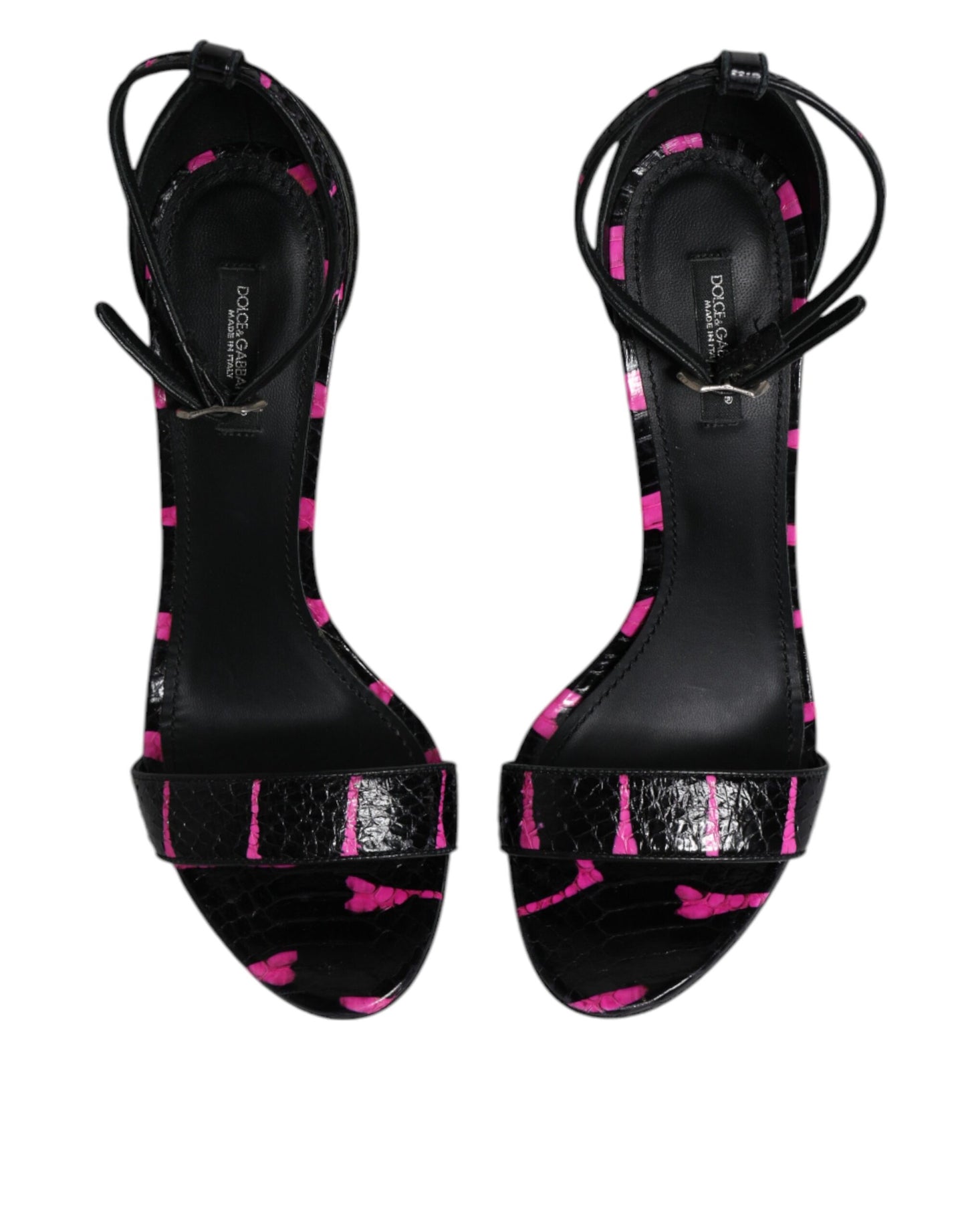 Dolce & Gabbana Sorte Fuchsia Læder DG Hæle Sandaler Sko