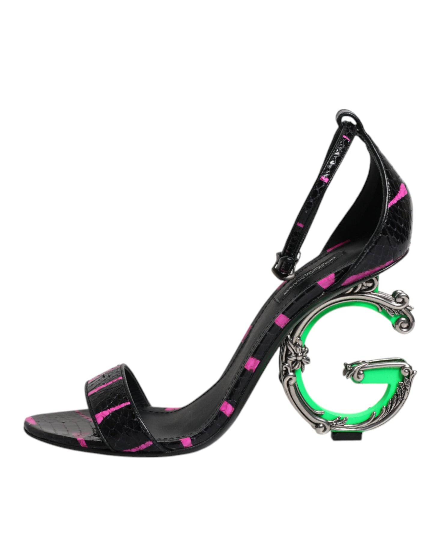 Dolce & Gabbana Sorte Fuchsia Læder DG Hæle Sandaler Sko