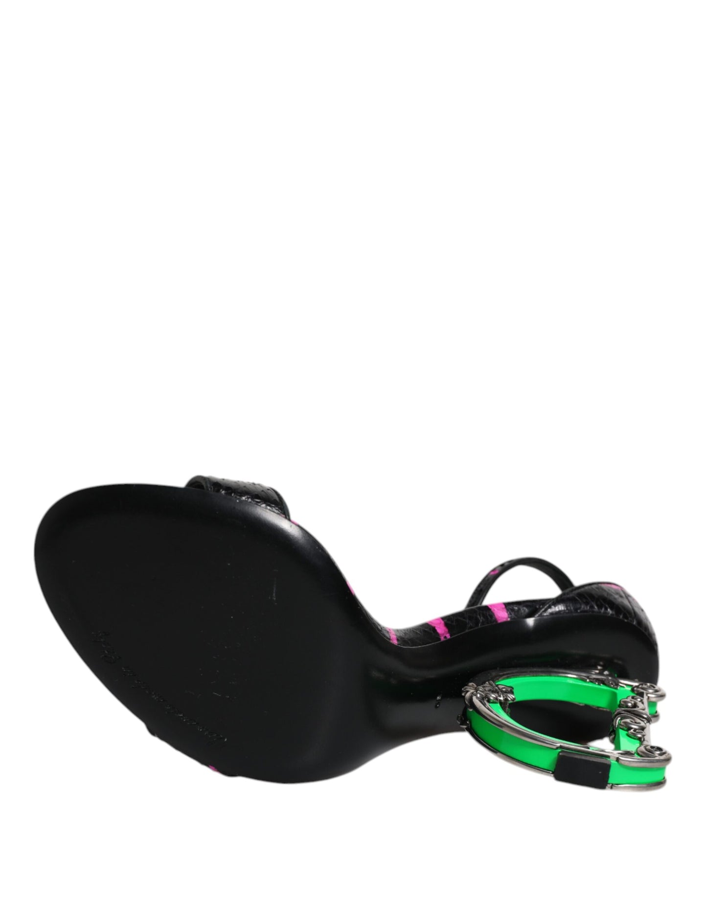 Dolce & Gabbana Sorte Fuchsia Læder DG Hæle Sandaler Sko