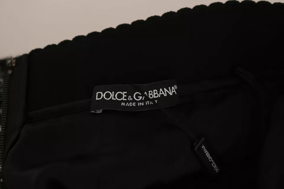 Dolce & Gabbana Sort Ternet Uld Mini Nederdel med Flæsedetaljer