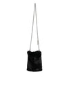 Dolce & Gabbana Black Faux Fur Silver Chain Crossbody Shoulder Purse Bag
