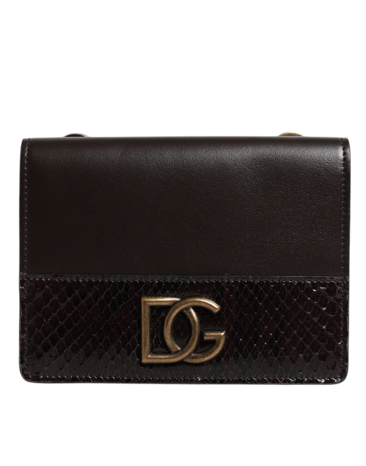 Dolce & Gabbana Brun Læder Bifold DG Logo Kortholder Sling Strap Pung