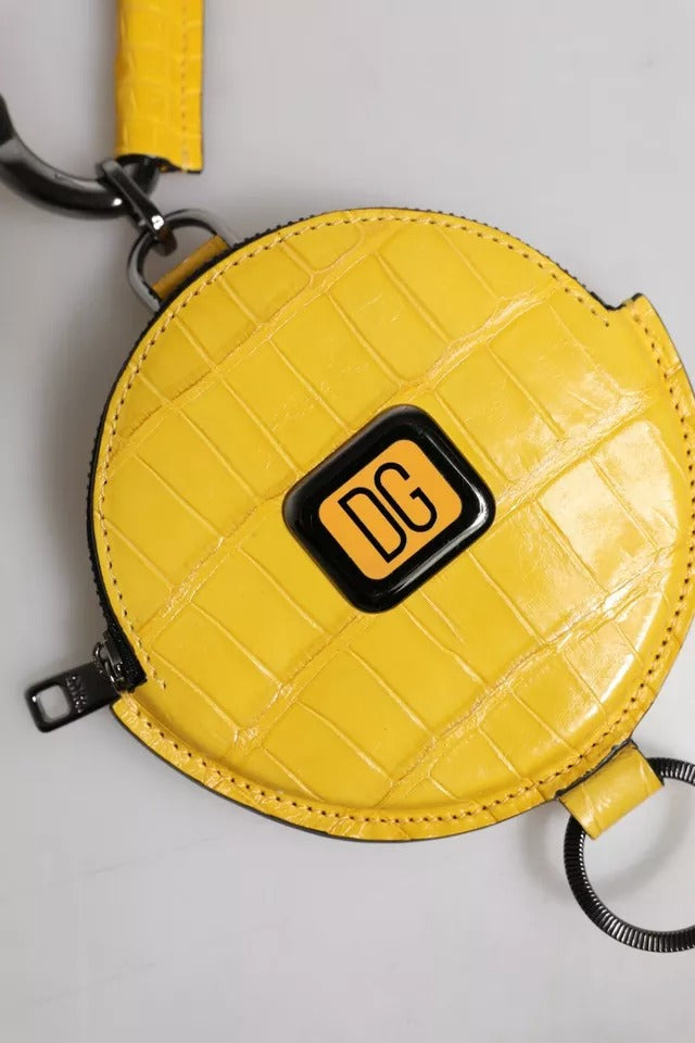 Dolce & Gabbana Gul Rund Læder Møntpung med DG Logo og Snor