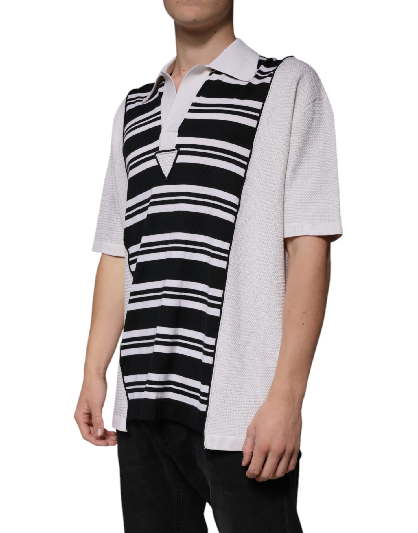 Dolce & Gabbana sort-hvide striber poloshirt med krave