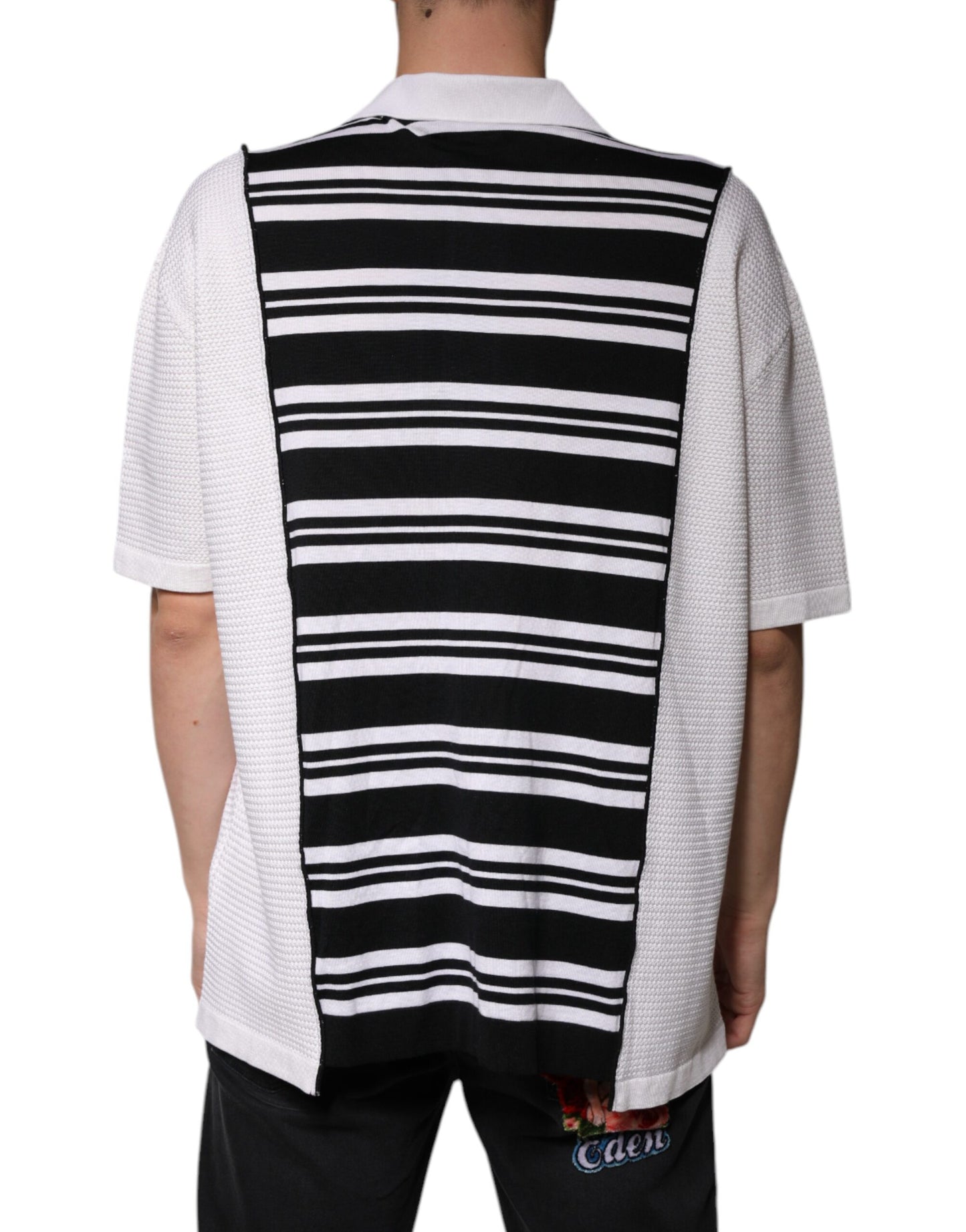 Dolce & Gabbana sort-hvide striber poloshirt med krave