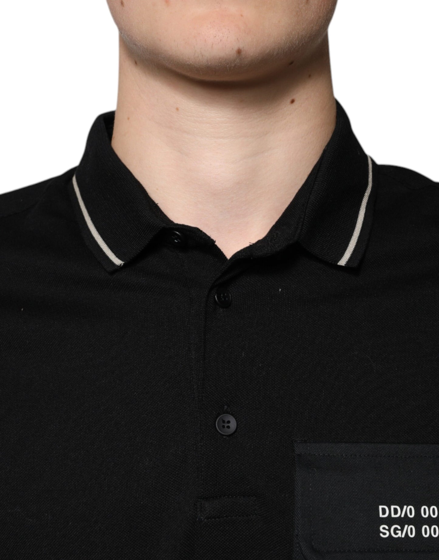 Dolce & Gabbana Sort Hvid Bomuldspolo T-shirt med Korte Ærmer