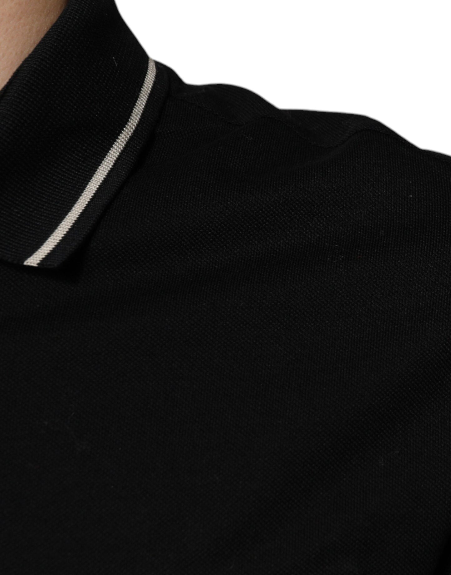 Dolce & Gabbana Sort Hvid Bomuldspolo T-shirt med Korte Ærmer